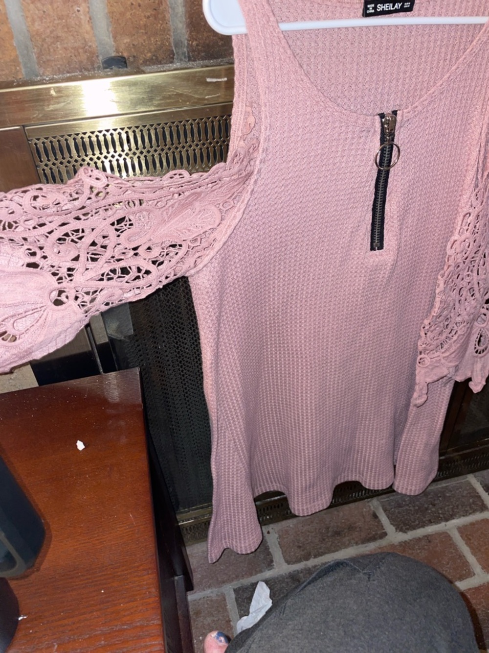 Sheilay Pink Lace-Trim Tank with Front Zip Accent - Picture 5 of 6